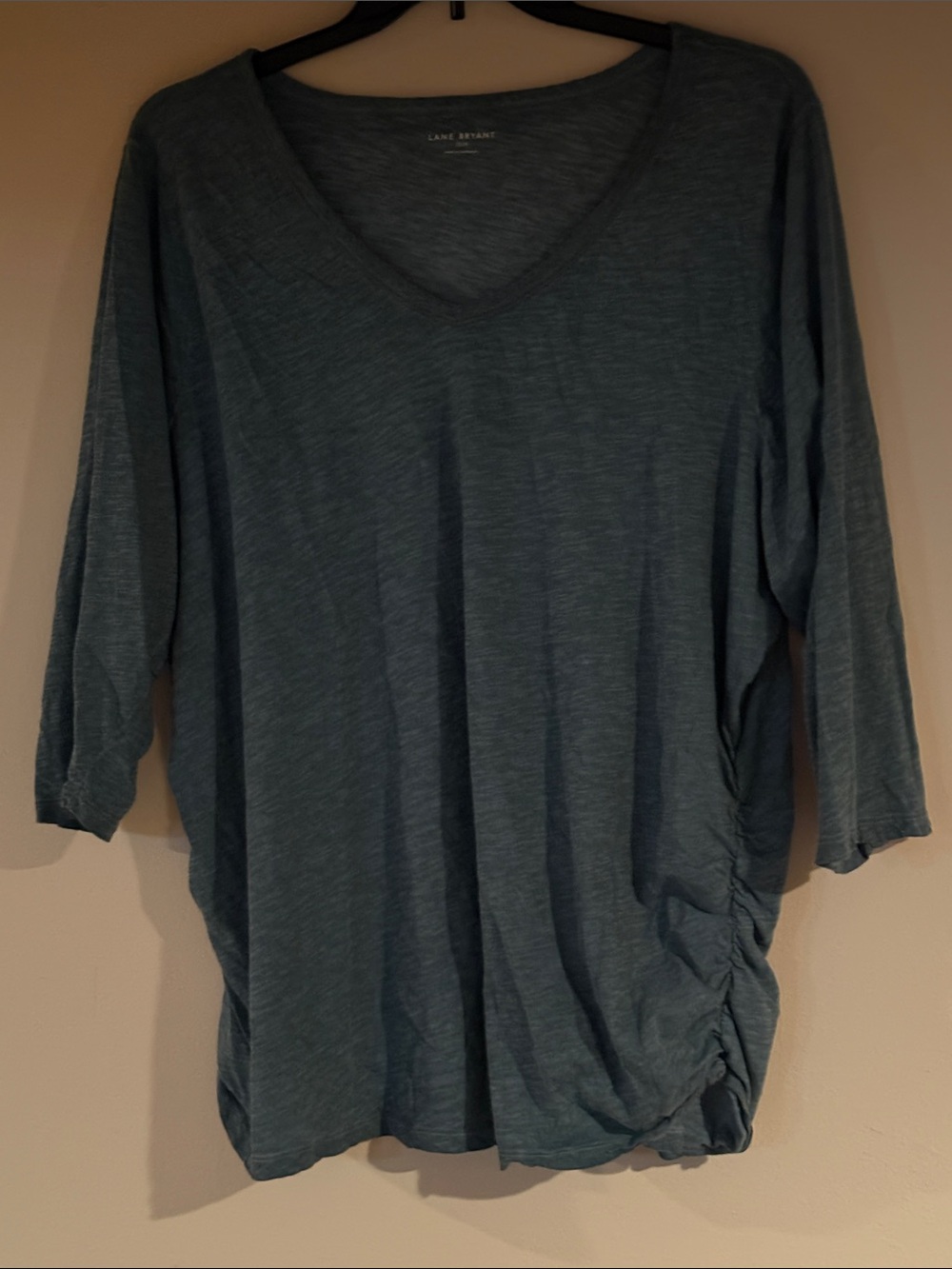 Lane Bryant Slate Blue V-Neck Ruched Side 3/4 Sleeve Top